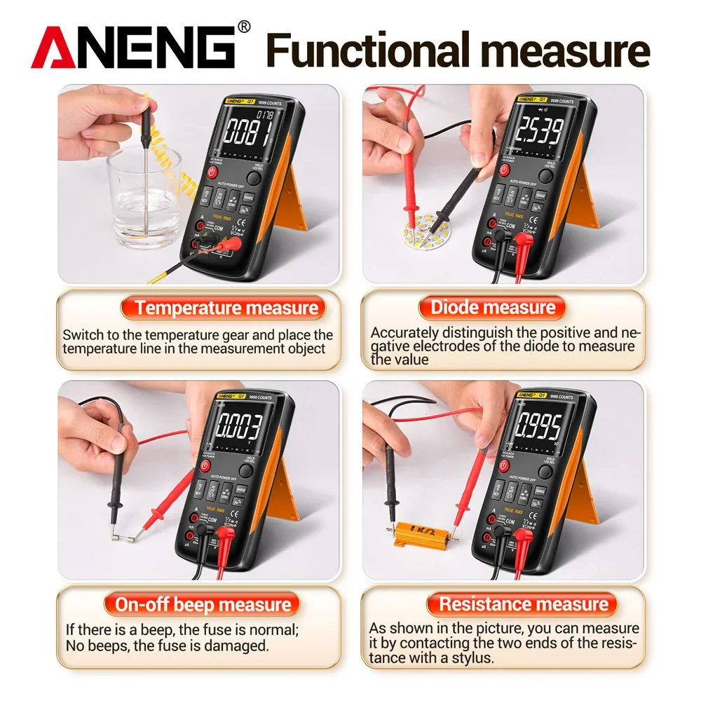 Imagem -03 - Multímetro Digital 9999 Analógico Tester True Rms Multímetro Profissional Faça Você Mesmo Transistor Testadores Ncv Capacitor Medidor Lcr Aneng-q1