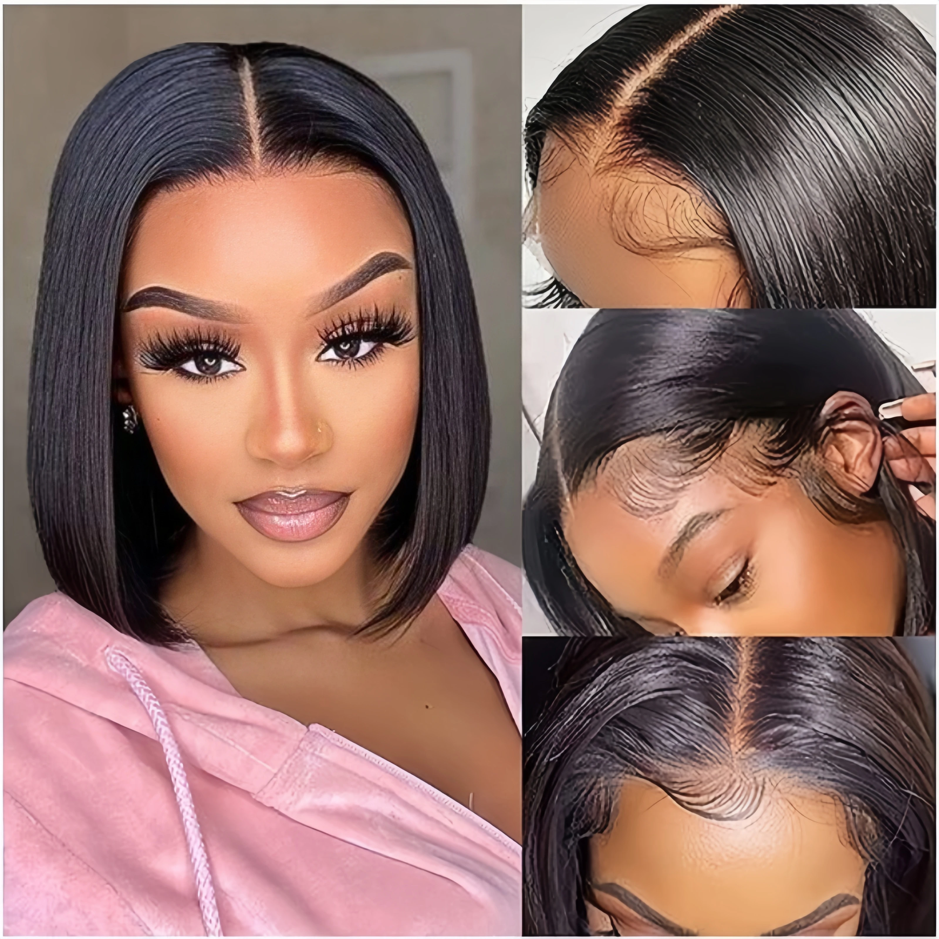 Fotografia 6: Perucas de Cabelo Humano Bob Curto de 8 Polegadas 13x4 com Renda Frontal Transparente Pré-Alongada com Baby Hair Liso