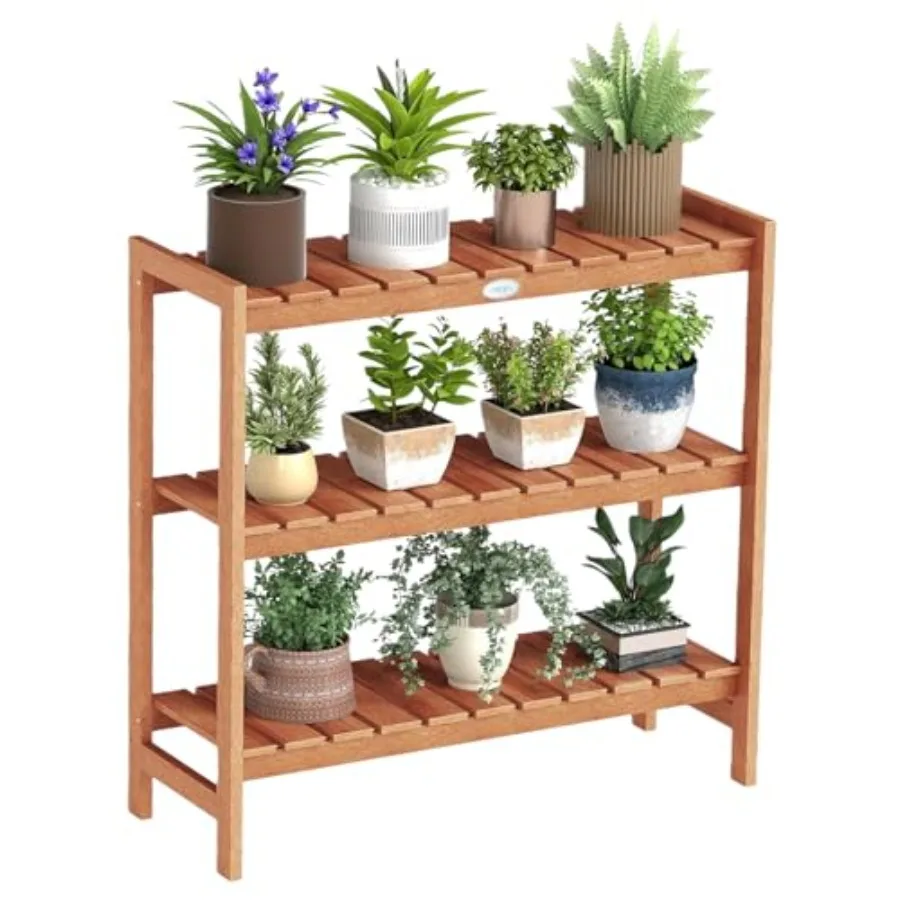 

Трехуровневая подставка для растений из массива дерева для дома, с решетчатыми полками, с масляной отделкой, для цветочных горшков, книжный шкаф, полка для обуви, для использования в помещении и на улице