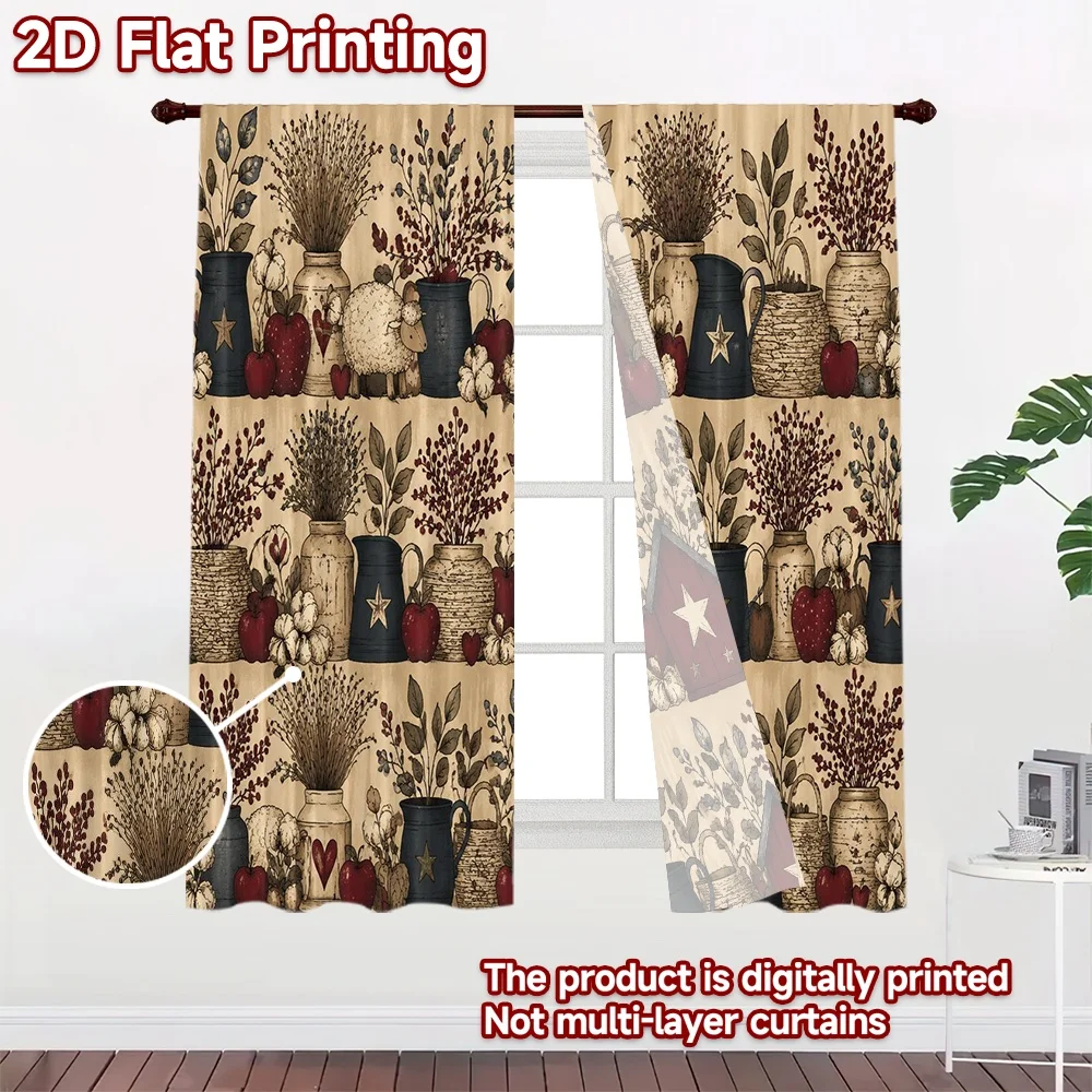 2D FLAT PRINTING 2pcs Curtains (Without Rod) Country Rustic Arrangement Chic Chic Curtains Yarn Curtains Easter Eggs Decorative