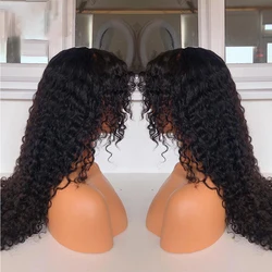 Soft Black 26 Inch Kinky Curly Machine Wig With Bangs For Black Women High Temperature Fiber Cosplay Glueless Daily Use Wig