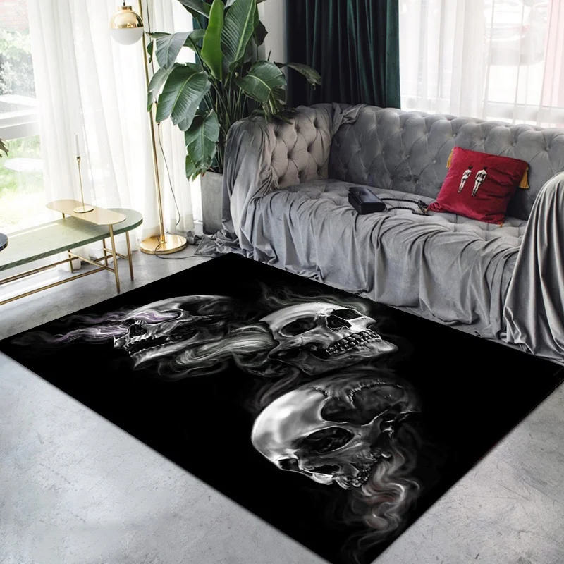 Horror black skull decoration carpet bedroom living room balcony bathroom restaurant kitchen study non -slip floor cushion rugs