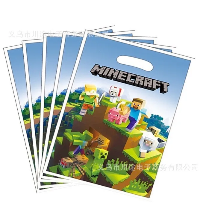 10-30 stuks Mine Craft-thema verjaardagscadeautasjes, plastic snoep-schatzakjes met handvatten, geschikt voor feestfavoren en weggeefcadeaus