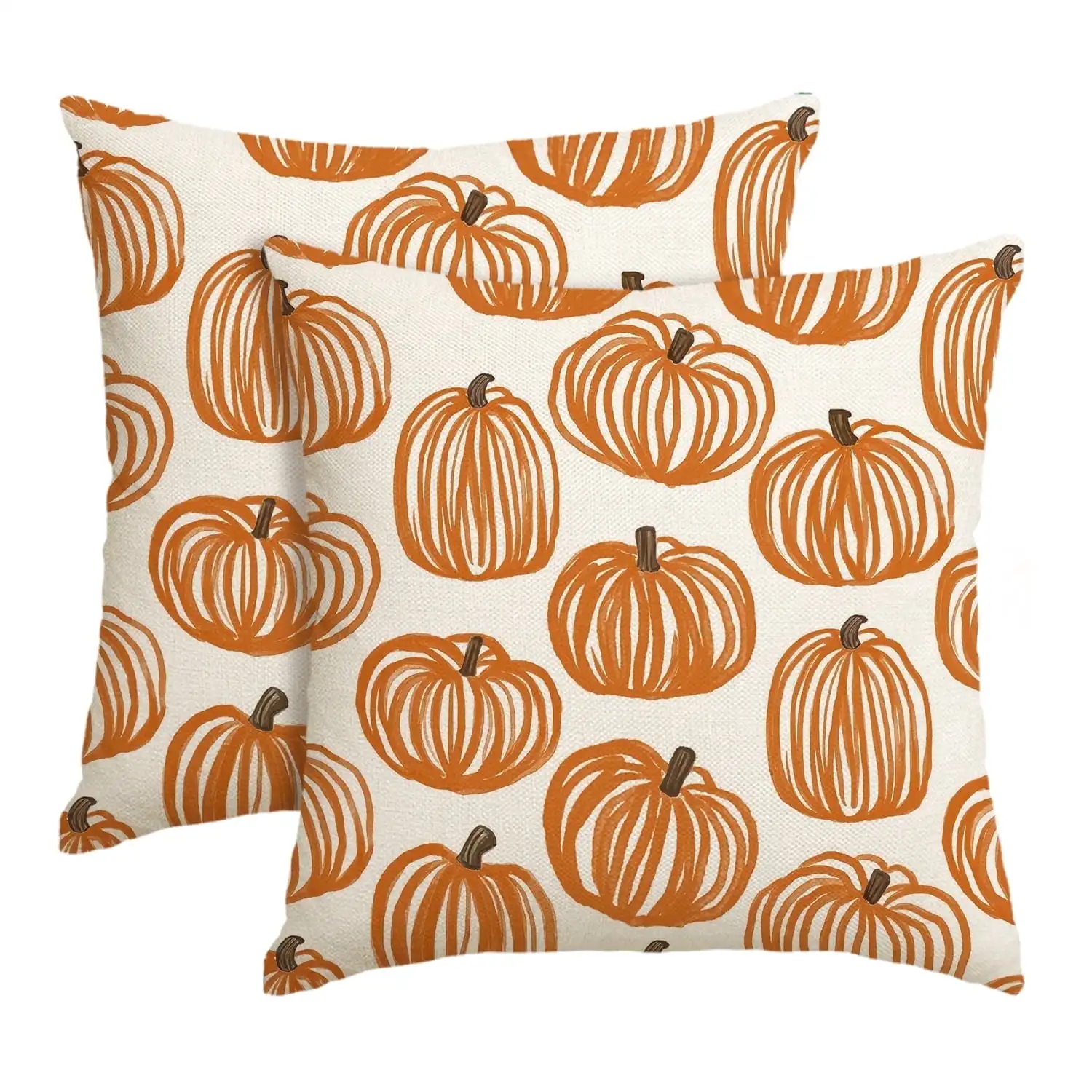 Pencil Drawing Pumpkin Beige Fall Throw Pillow Cover 18x18 Inch Set of 2, Autumn Decorative Outdoor Cushion
