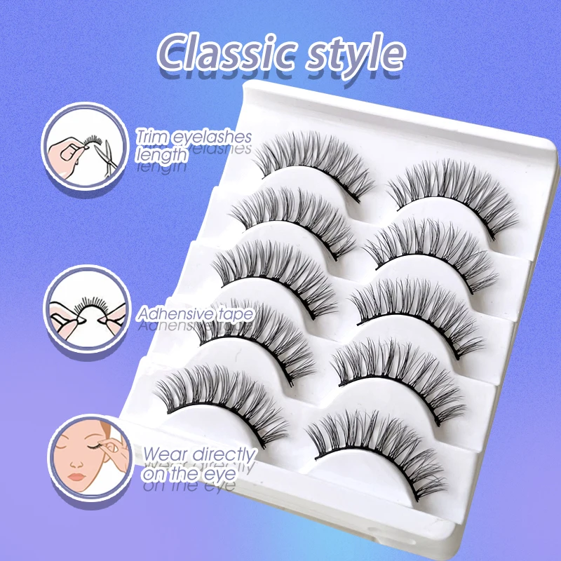 Russian Strip Lashes 5 Pairs Natural Fluffy Short False Eyelashes Soft Thin Reusable 3D Mink Eyelash Extension Make Up