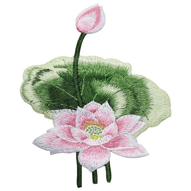 Lotus Embroidery Flowers Appliques Wedding Dress Accessories Diy Sewing Craft Patches Applications for Clothes T Shirt Bag Shoes