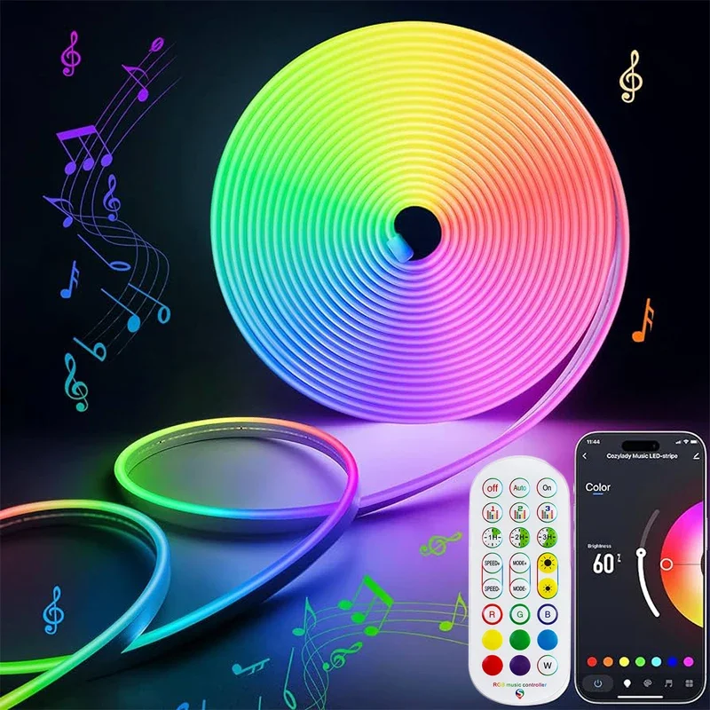 TUYA USB pasek Neon RGB, światła linowe RGB z lampkami Smartlife kontrola aplikacji 5V z pilotem do dekoracji pokoju i imprezy