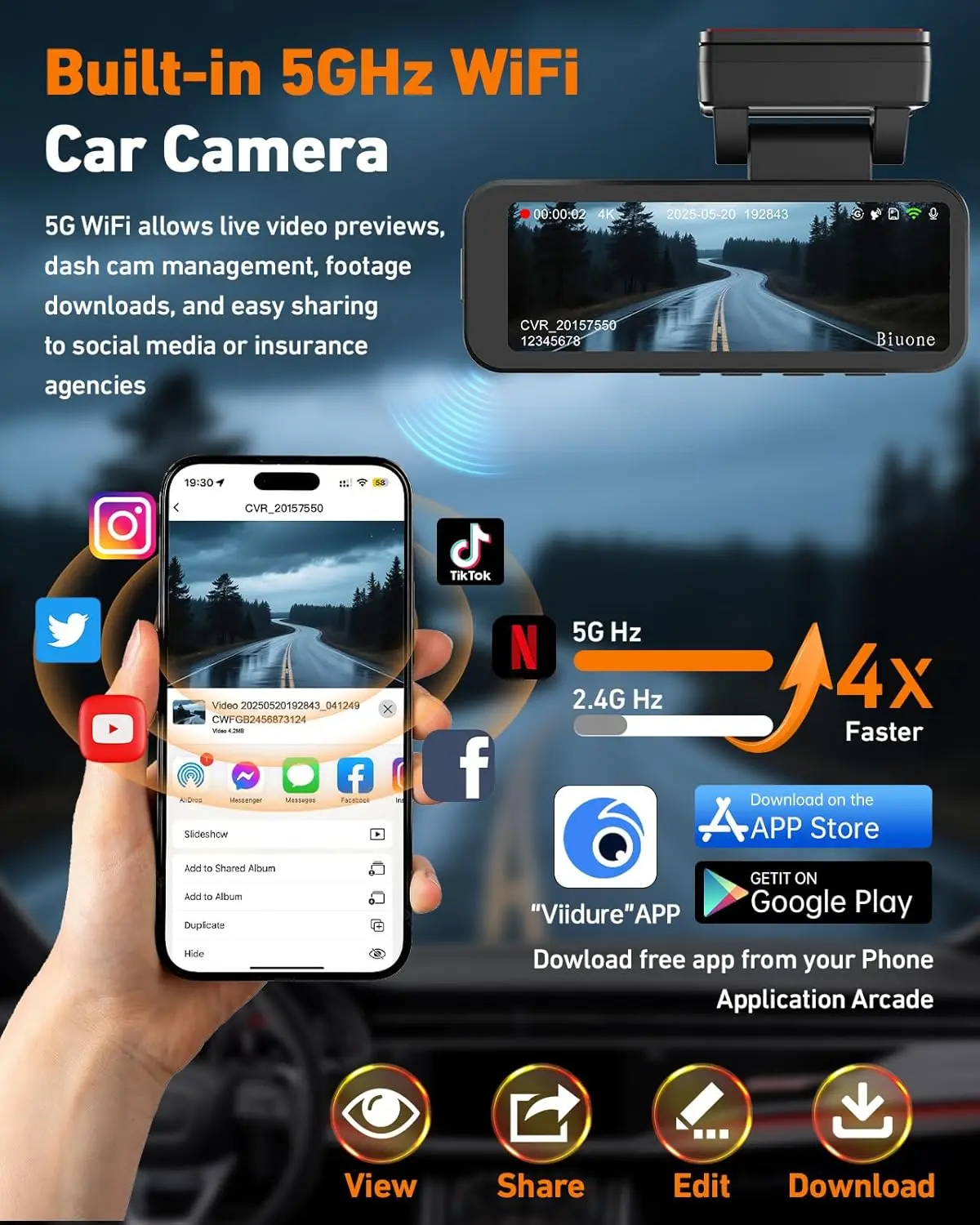 كاميرا 4K Dual Dash مع 5G WiFi، GPS، شاشة IPS 3.2 بوصة، بطاقة 64 جيجابايت، رؤية ليلية، شاشة ركن السيارة #3