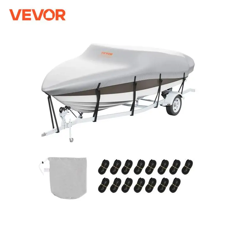 VEVOR Boat Cover Trailerable Waterproof with Motor Cover and Buckle Straps for V-Hull Tri-Hull Fish Ski Boat Runabout Bass Boat