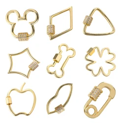 Juya 18K Gold Plated Decoration Connector Fastener Locks Spiral Bolt Carabiner Clasps For DIY Mesh Chains Pendant Jewelry Making