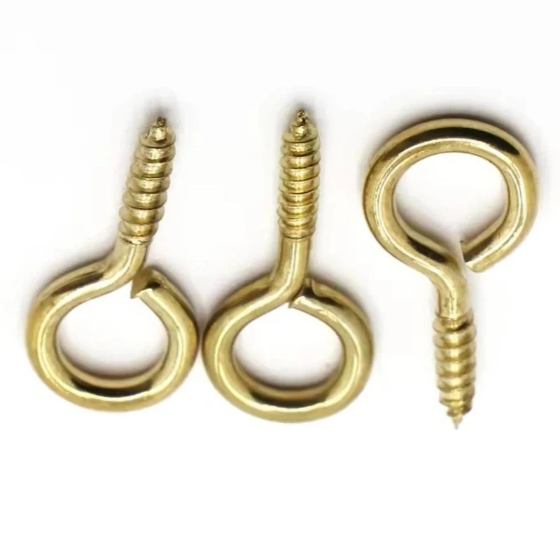 

O-Shaped Brass-Plated Sheep Eye Hooks - Self-Tapping Screw Hooks 0# 1# 2# 3# 4# 5# 6# 8# 10# 12# 14#, DIY Suitable