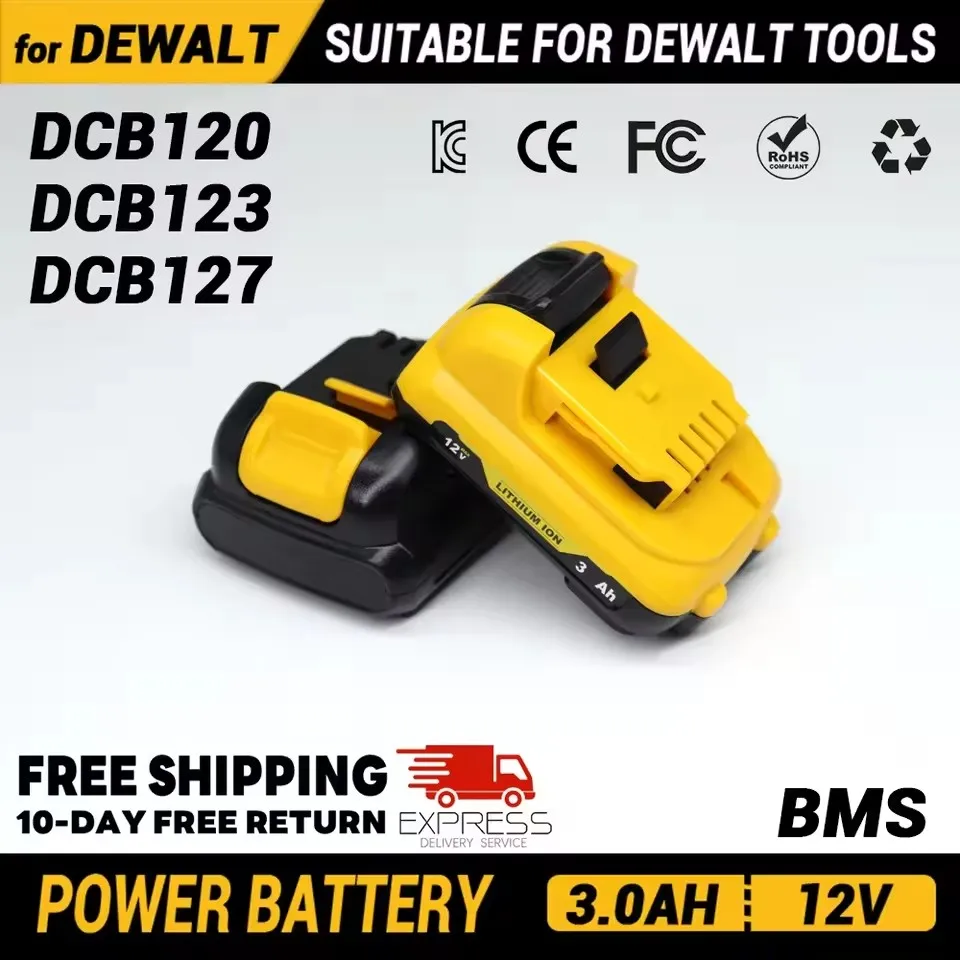 

12V rechargeable battery, a replacement battery for DeWalt power tools, compatible with DCB120, DCB123，DCB127，DCB124