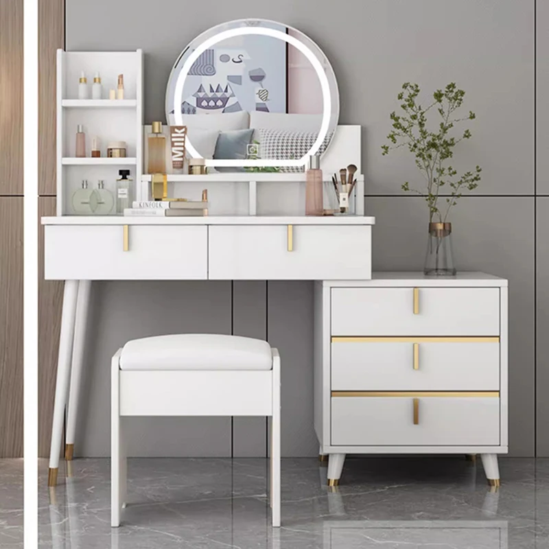 

Women Modern Vanity Table White Light Bedroom Makeup Dressing Table Mirror Desk Chair Closets Mesa De Maquillaje Home Furniture