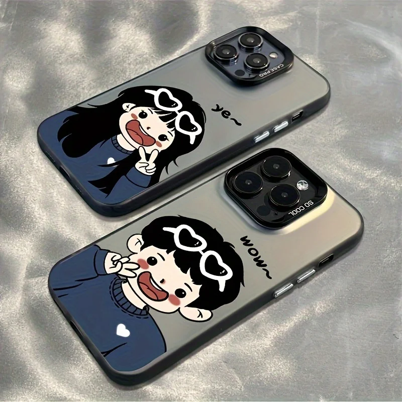 

Cartoon Creative Couple Mobile Case for iPhone 16 15 14 13 12 11 Pro/ Max/Plus Anti-Fingerprint Anti-Shock Rear Cover