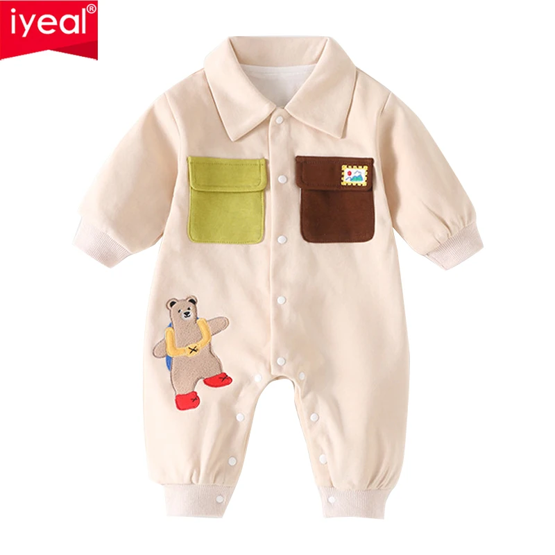 

IYEAL Spring Autumn Little Bear Jumpsuit for Boys and Babies New Baby Long Sleeve Polo Neck Romper