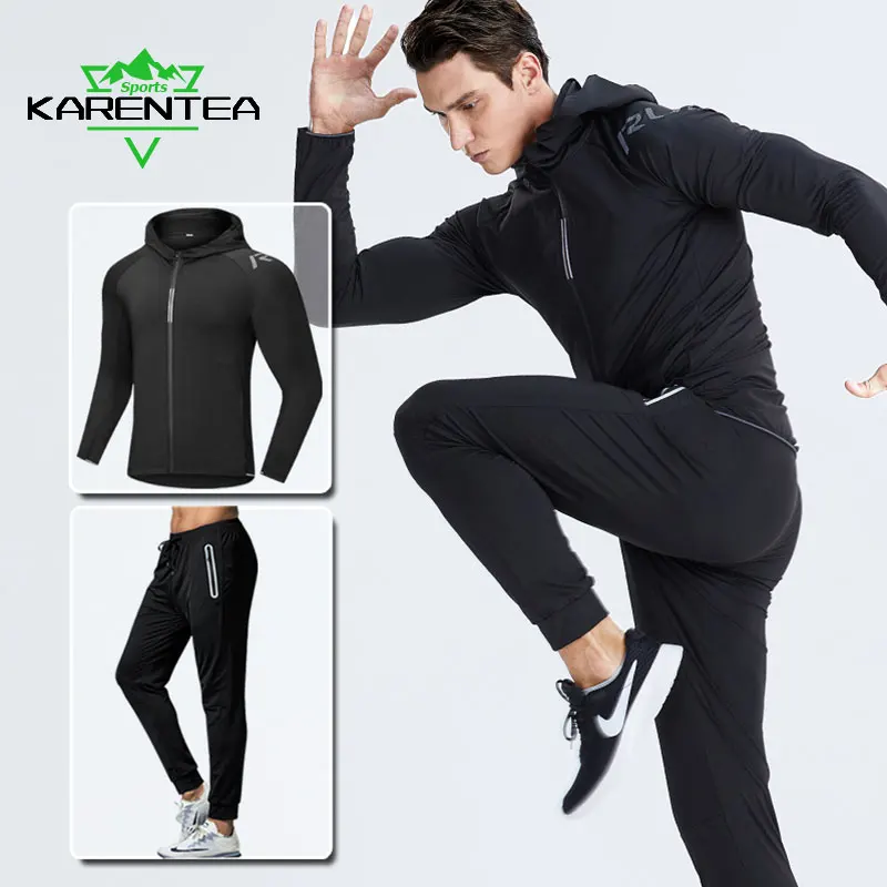 Quick Dry Men's Running Jacket Reflective Training Set Gym Fitness Compression Sport Suit Jogging Tight Sportswear Clothes Male