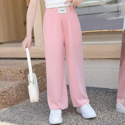 Girls Loose Wide-Leg Pants Thin Cool Sweatpants Summer Kids Pleat Straight Pants Children Casual Long Trousers 3-12Years