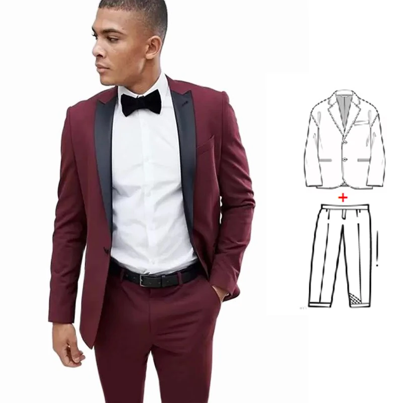 

Latest Wedding Suits for Men Black Satin Lapel Groomsmen Tuxedo for Wedding Slim Fit Set Prom Party Suit 2 Piece (Blazer+Pants)