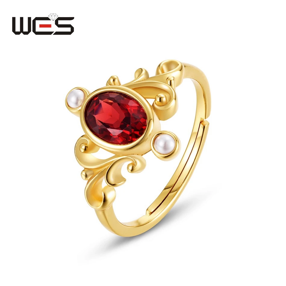 

WES 925 Sterling Silver Crown Vintage Garnet Ring for Woman Adjustable January Birthstone Fine Jewelry Birthday Gift Wholesale