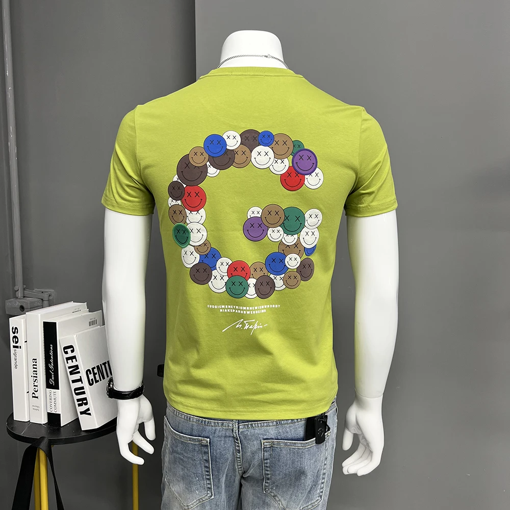 

Men's T-shirt Printed Smiling Face Trend Brand male tees Fashion Streetwear Party Homme Clothing Cotton Round Neck Slim Fit Tops