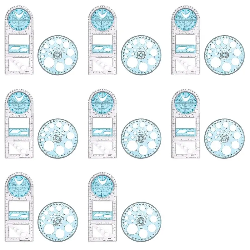 16-pcs-multifunctional-geometric-ruler-plastic-circle-drawing-tool-drafting-templates-clear-graphic-design-tools