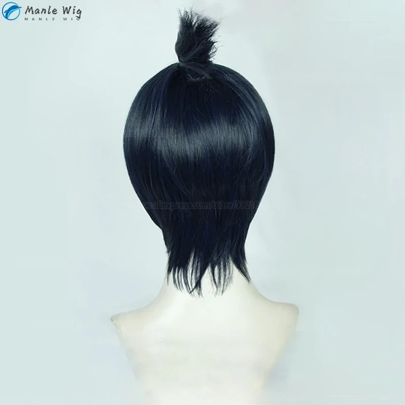 High Quality Hayakawa Aki Cosplay Wig Short Blue Black Men Aki Wig Heat Resistant Hair Halloween Anime Wigs Earrings + Wig Cap