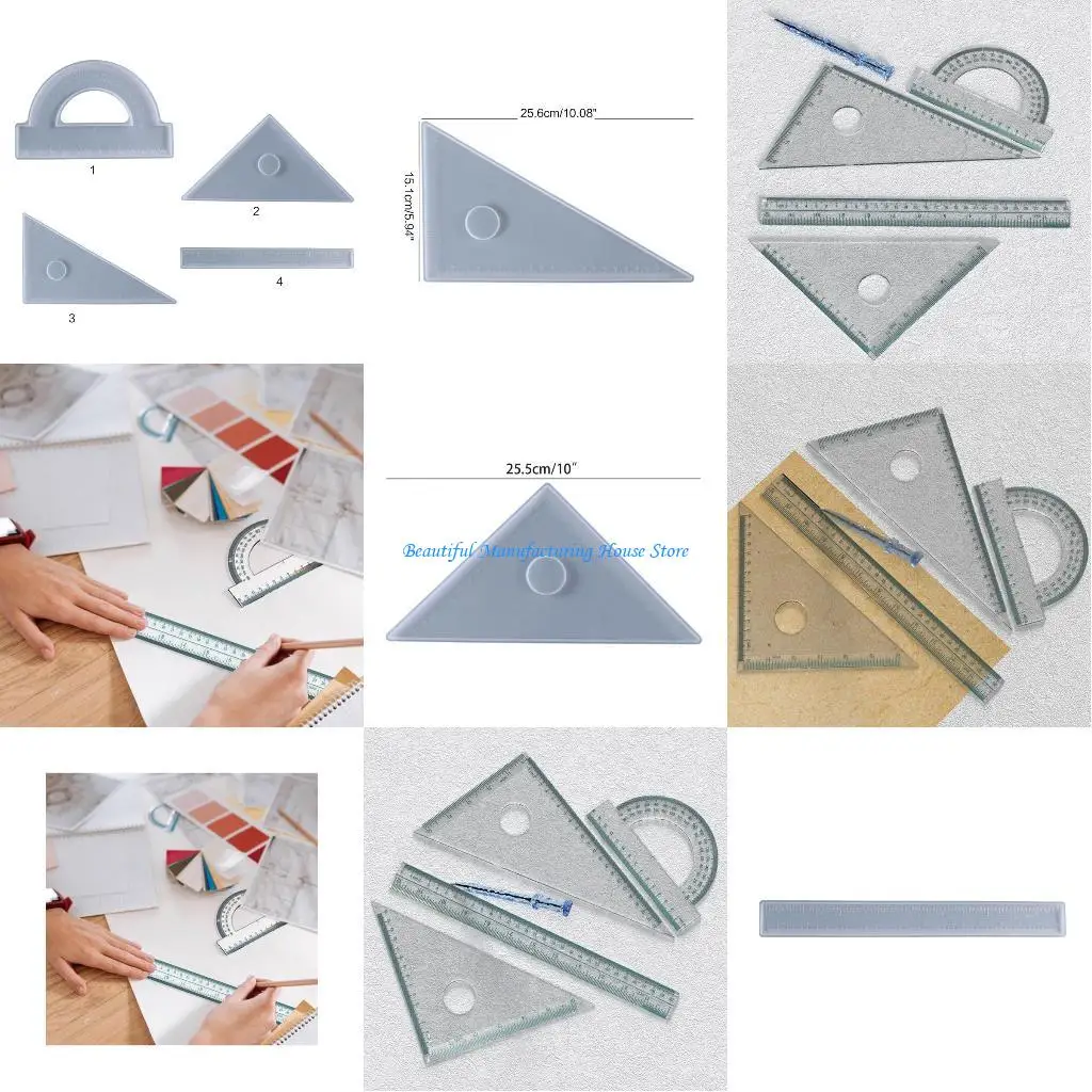 

Смола линейки E56A Силиконовая плесень 4pcs Выстой для треугольника правителя правой угловой линейки D