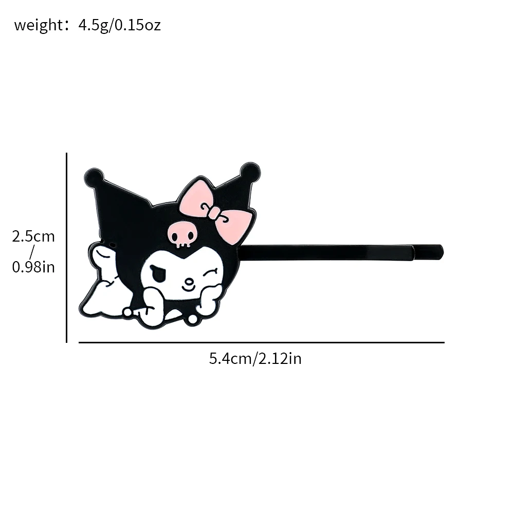 Anime Cartoon Hairpin Cartoon Figure Kuromi Cinnamoroll Melody Metal Badge Hair Clip for Women Girl Kawaii Xmas Hair Accessories