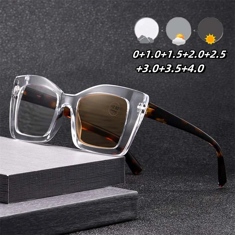 

New Unisex High Definition Photochromic Reading Glasses Oversized Large Frame Presbyopia Eyewear Trendy Retro Far Sight Goggle