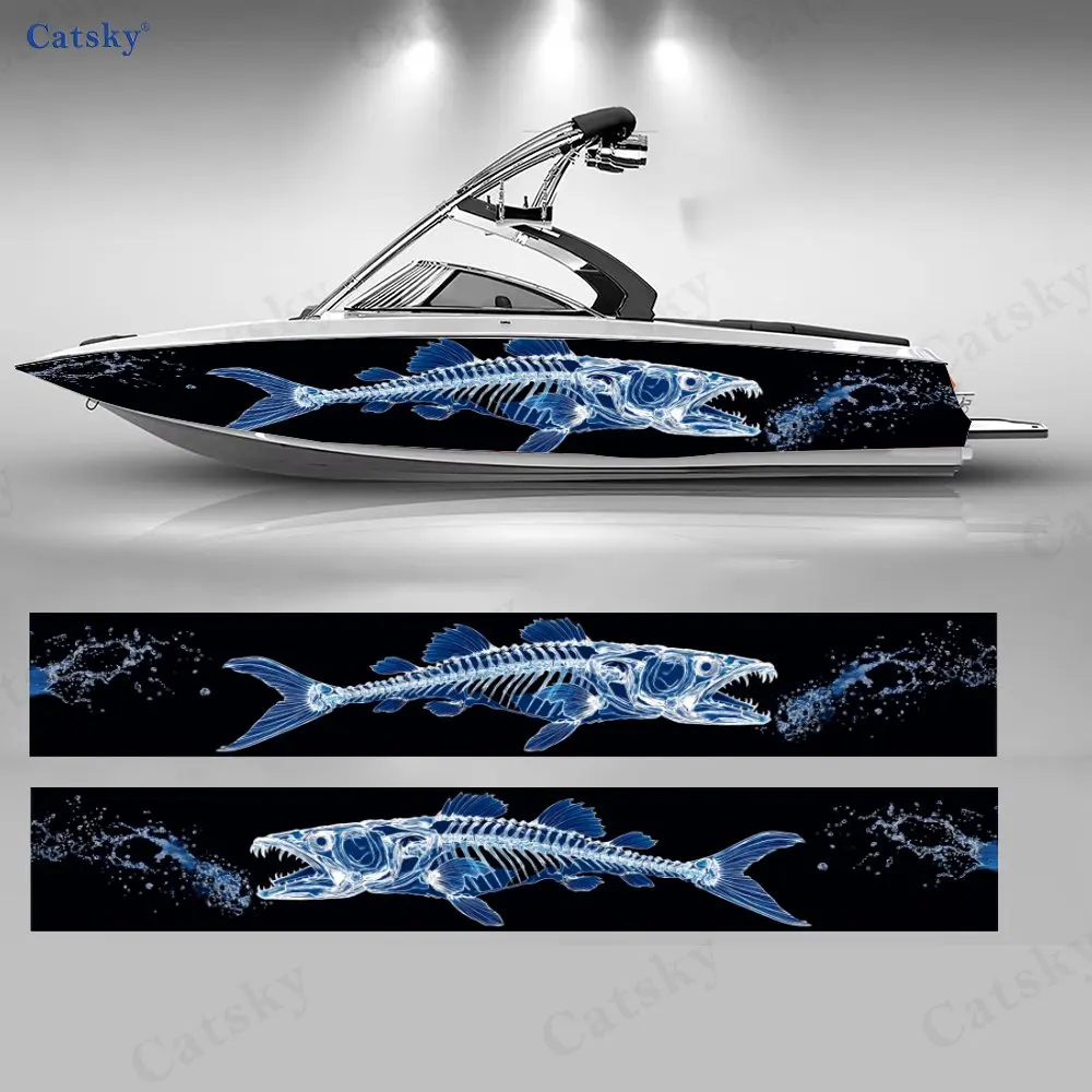 Giant Bone Fish Skeleton Boat Stickers, PVC Waterproof Durable Vinyl Wrap Decals for Fishing Boats, Durable and Stylish Design