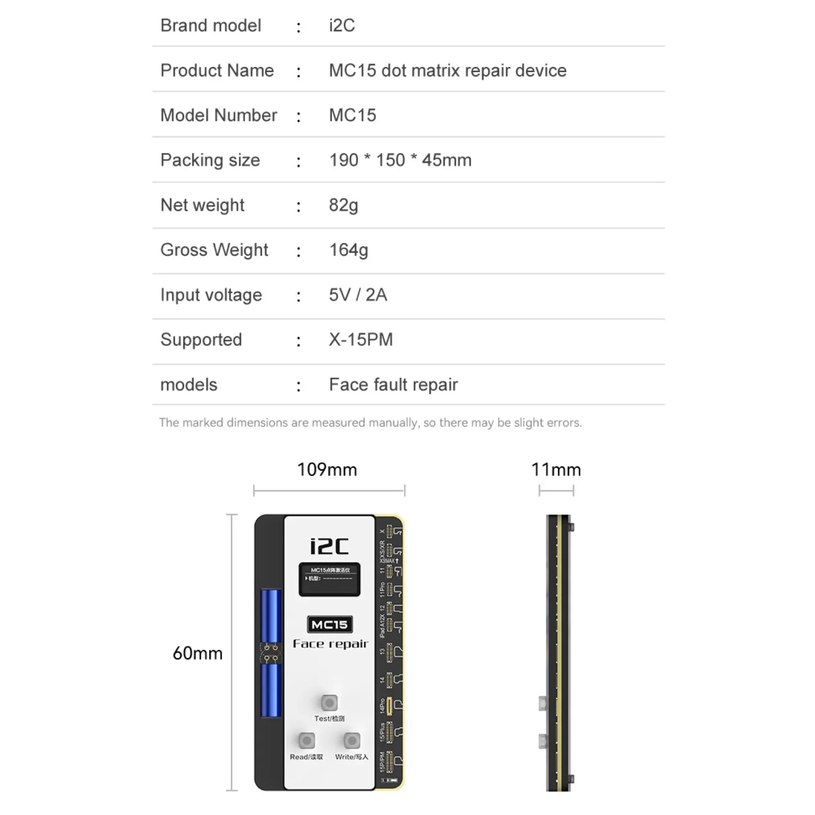 I2c MC15 No Soldering Dot Matrix Flex Cable Programmer for IPhone X/11/12/13/14/15Pro Max Face ID Dot Projector Data Read Write