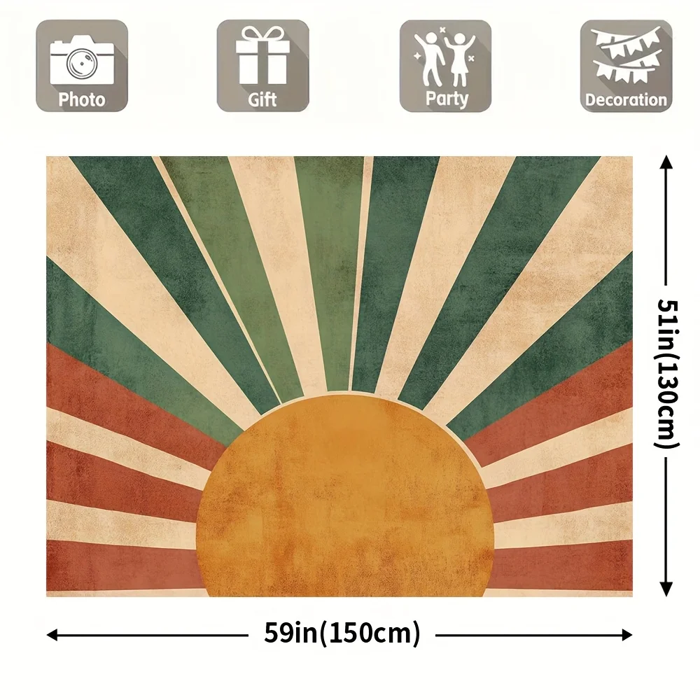 Vintage Sunburst Tapestry Wall Decor Bohemian Mid Century Abstract Sunrise Art Hanging Poster for Living Room Bedroom Aesthetic