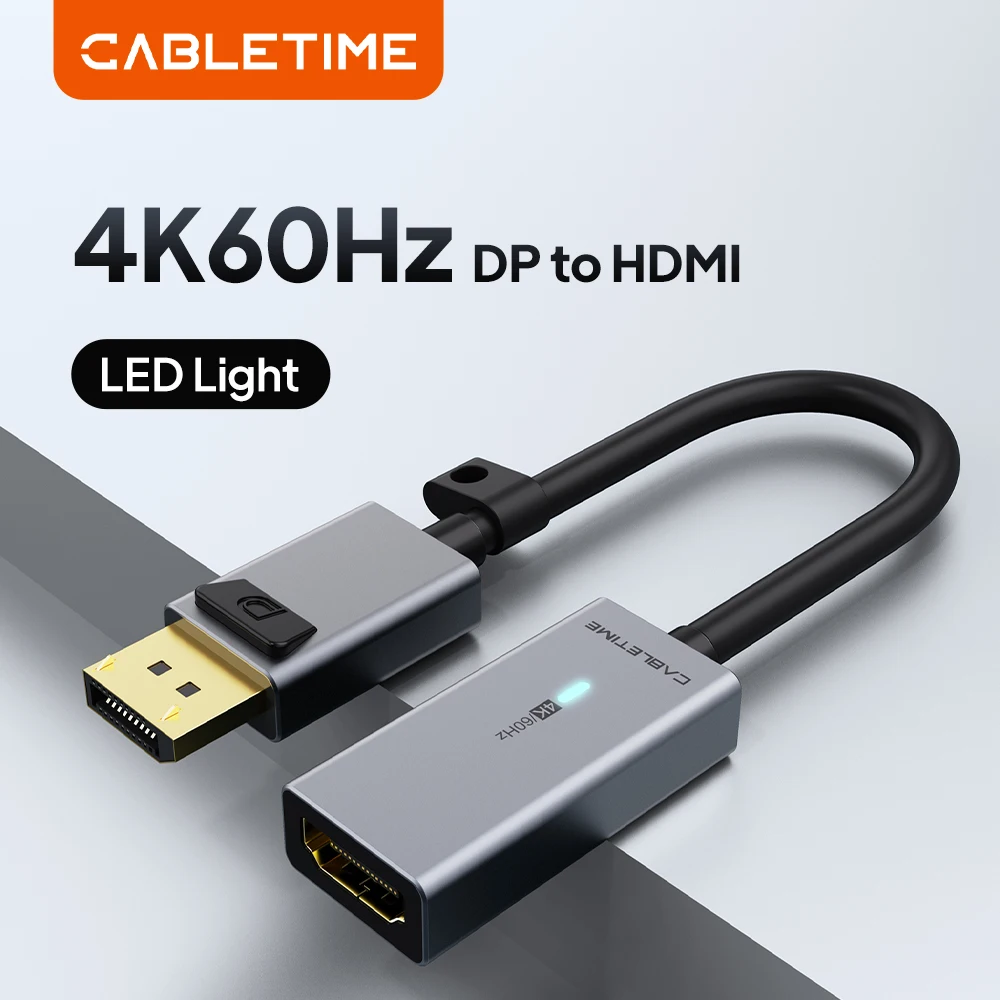 CABLETIME Displayport to HDMI Adapter 4K 60Hz Video Converter HDMI Cable DP to HDMI Adapter for Macbook PC Laptop Switch