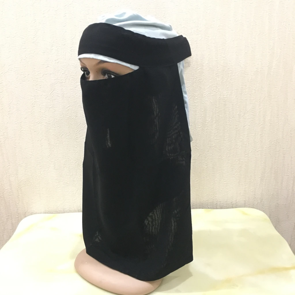 2023 New One Layer Chiffon Hijab Scarf Muslim Face Cover Niqab Hat Pull Islamic Scarf Tie Back Headcover Women Headwrap