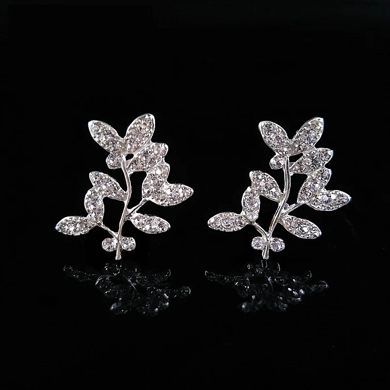 10 Pcs/Lot Tree branch Leaves Flower Gold Or Silver Rhinestone Buttons Flatback Embellishment Button For DIY Hair Accessories