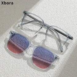 Xbora Transparent Oval Frame Women's Sunglasses Magnetic Clip-on Glasses Men's Polarized Optical Prescription Eyeglasses 8173