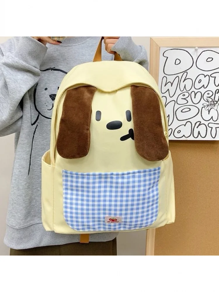 

Корейский повседневный рюкзак с принтом мультяшной собаки, модный клетчатый студенческий ранец, милый рюкзак для отдыха на каждый день