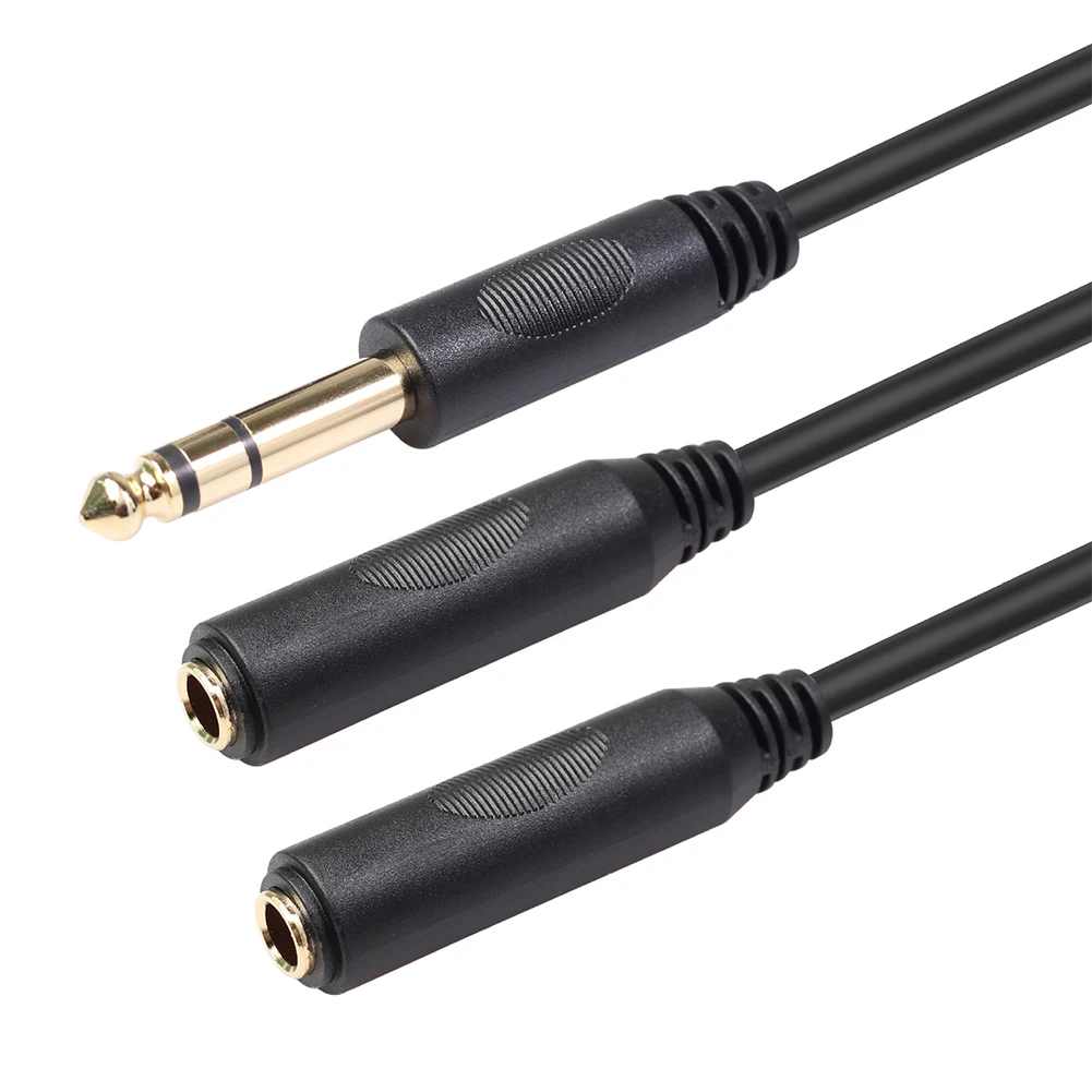 1x 6.35 Mm Male To 2 6.35 Mm Female Adapter 1/4 Inch Stereo Y Splitter Audio Cable One Minute Two Audio Adapter Cable 0.2m