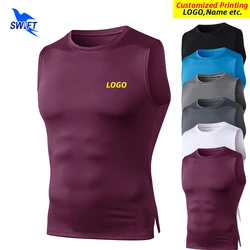 Summer Breathable Quick Dry Sleeveless Shirt Men Gym Fitness Tank Tops Elastic Sports Running Vest Workout Undershirt Customized