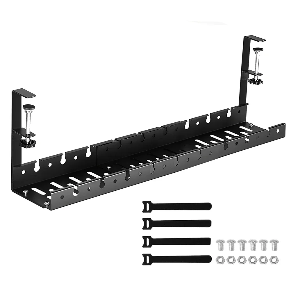 ใต้โต๊ะชั้นวางสายเคเบิลโลหะแบบพับเก็บได้ตะกร้าถาดสายเคเบิล Heavy Duty Wire Management Rack สําหรับสายไฟ Power Strip