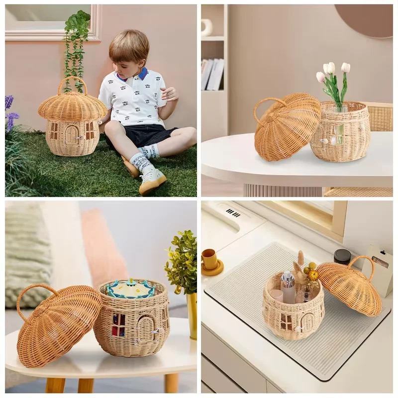 Handmade Rattan Tote Bag Woven - Baby Nursery Basket ulasan dan harga