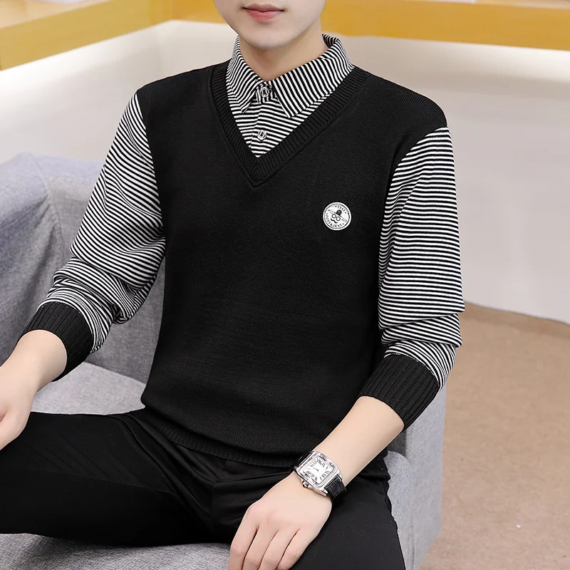 

Утепленный мужской вязаный свитер с воротником-стойкой, зимний базовый слой, приталенный пуловер с круглым вырезом, повседневный топ
