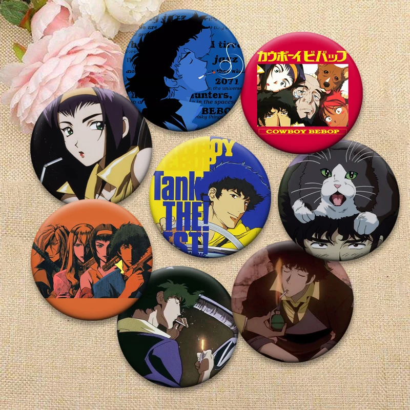 

44/58mm Anime Brooches Cowboy Bebop Badge on Backpack Decor Spike Spiegel,Faye Valentine Cartoon Lapel Pins Jewelry Accessories