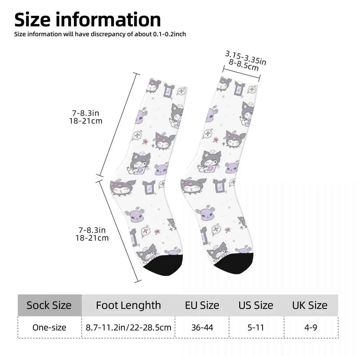 Kuromi Socks Casual Stockings Men's Medium Soft Outdoor Socks Spring Graphic Anti-Slip Socks