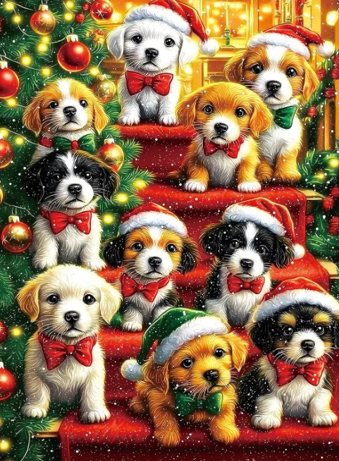 Jigsaw Puzzle 500/1000/1200/2000PCS Festive Christmas Puppy Group Holiday Decoration Artwork DIY Puzzle Home Wall Stress Relief
