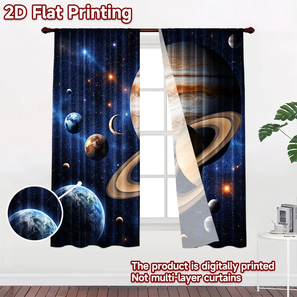 2D flat printing 2pcs Curtain Scene Curtain Planets and Starry Sky Digital Printed Polyester Drapes Birthday Party for Bedroom