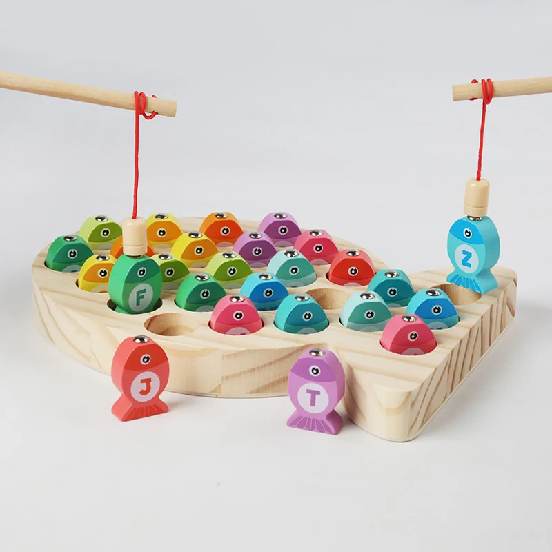 Kids Wooden Fishing Game Toy Gifts Early Education Alphabet Numeric Cognitive Toys Children Interactive Games Toys For Gifts