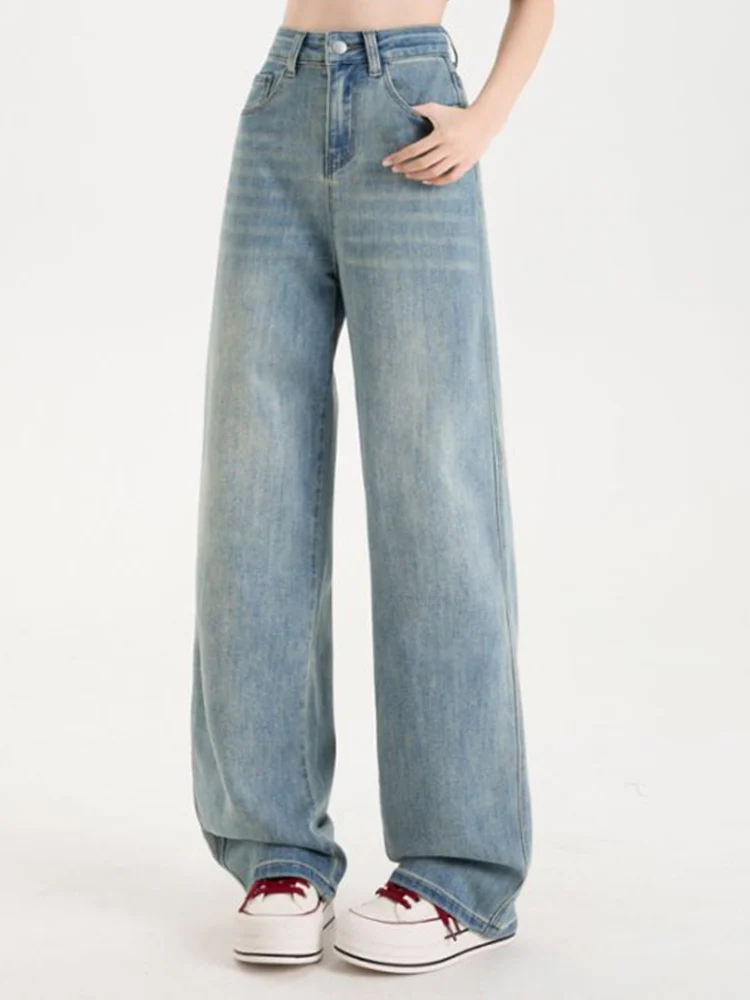 

Retro Wide Leg Denim Jeans Women Loose Slim Straight Leg Pants Spring Summer New Arrival Casual Washed Natural Waist Long Tro...