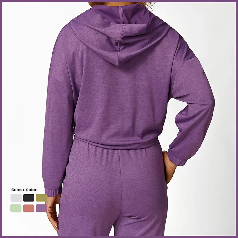 Nuova felpa Fitness Yoga con cappuccio per felpa sportiva a maniche lunghe allentata Casual da donna per abbigliamento Fitness