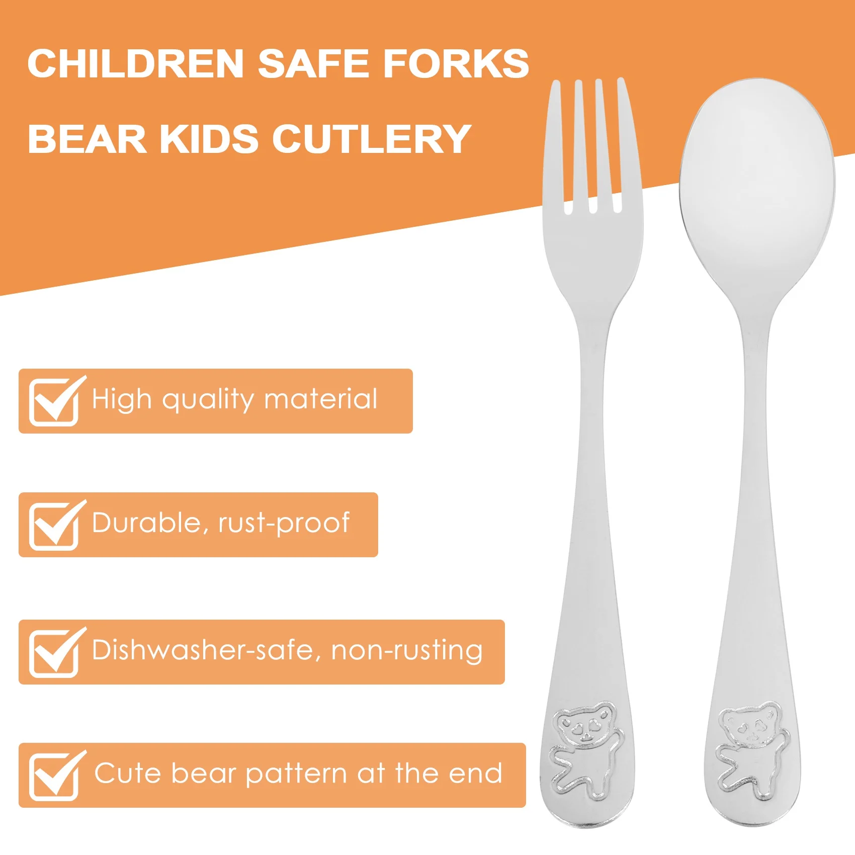 -SPOR Kids Silverware Stainless Steel Children's Safe Flatware Little Bear Child Spoon And Fork Set Toddler Utensils